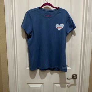 Life Is Good Blue Short Sleeve Tee with Heart Patch
